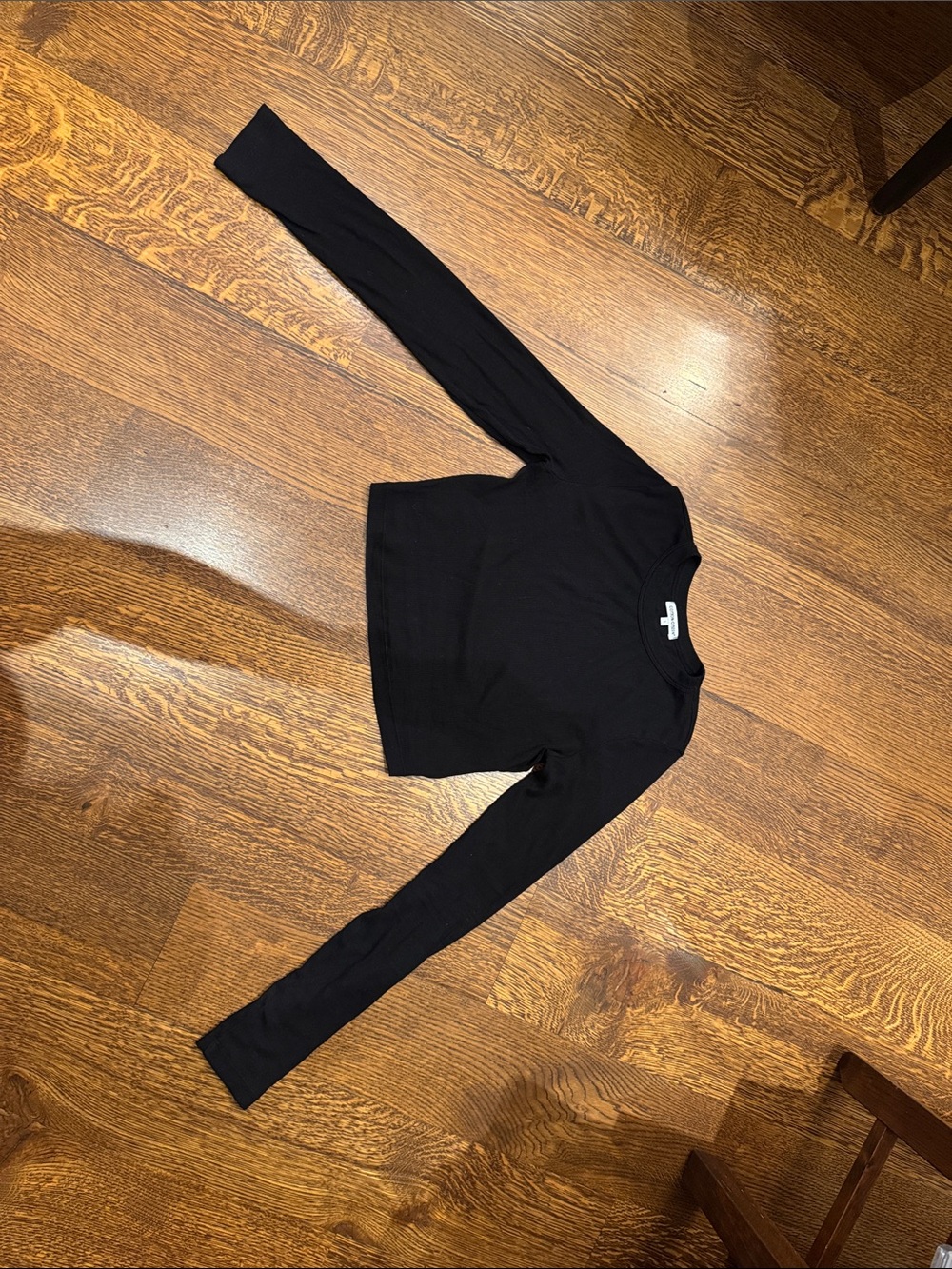 Cotton Citizen Black Ribbed Long Sleeve Crewneck Cropped Top